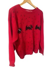 90s Vintage 100 Cotton Scottie Dog Terrier Red Sweater Medium Bechamel Granny