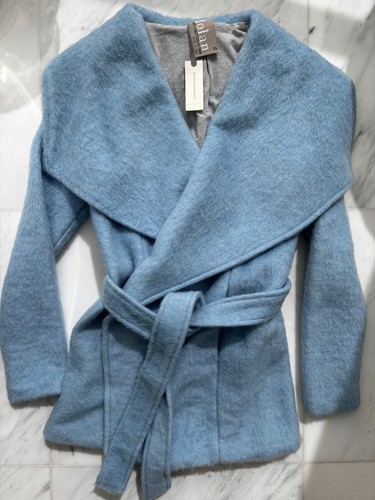 NWT $228 ANTHROPOLOGIE Dolan New Belted Wrap Coat Baby Blue Mohair Blend Coat XS