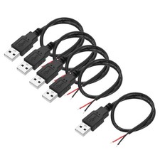 Micro USB Male to 2Pin Bare Wire 24AWG 12", 5Pcs Open End Pigtail Power Cable