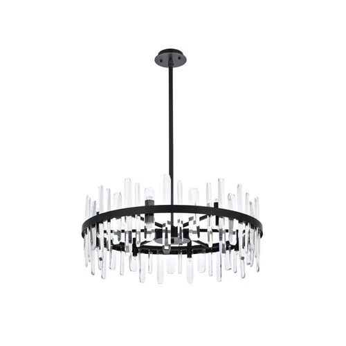 Elegant Lighting Serena 32" Round Iron and Crystal Chandelier in Black - Picture 3 of 8
