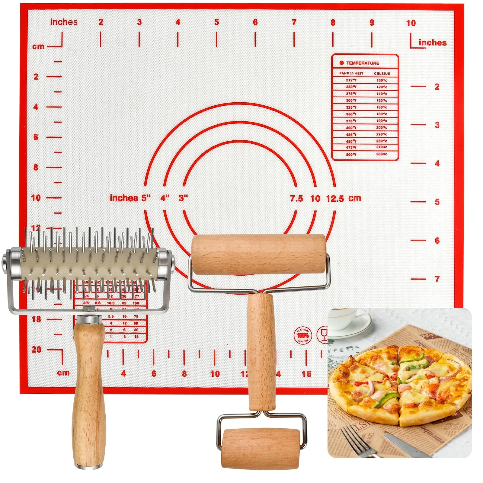 Elesunory 3pcs Pizza Tool Set, Include Pizza Docker, Pizza Dough Roller and S...