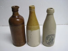 Lot of 3 Antique Pottery Ginger Beer Bottle Stoneware Unmarked 8.25"