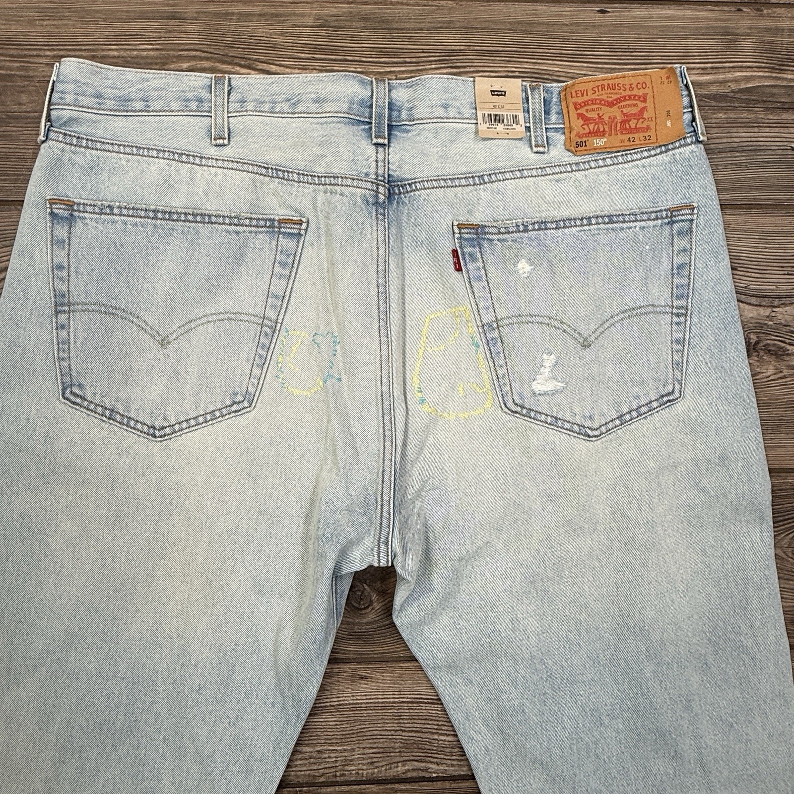 Levi’s Men’s 150th Anniversary 501 Jeans Distressed Patched 005013407 Size 42X32