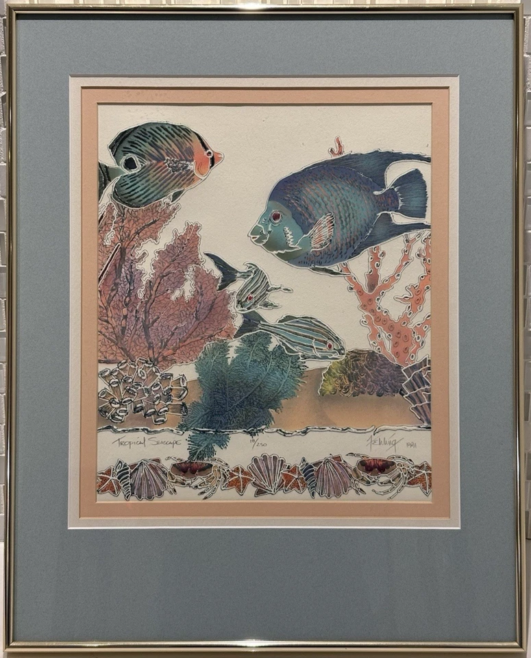 Impresión artística original firmada edición limitada “paisaje marino tropical”, Fehling, regalos raros Foto 4 de 4