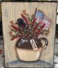 *~* HAND PAINTED CROCK *~* CROW *~* FLAG *~* STARS *~* U.S.A. *~* RECLAIMED WOOD — photo 1