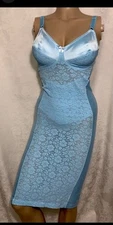 38 D Vtg Sexy Satin & Lace Spandex Bra Girdle Full Slip One Pc Body Shaper