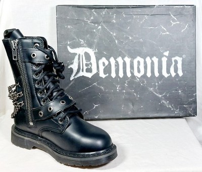 Demonia Bolt 250 Black Vegan Leather Goth Rock Biker Boots Size UK 5