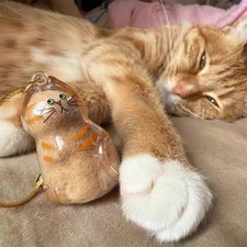 Cute Cat Shape Transparent Cat Hair Storage Keychain for Pet Memorial