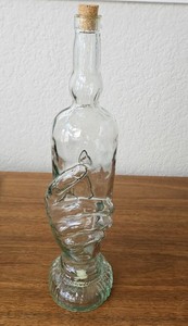 Vintage Spain Pressed Glass Hand Shaped Bottle Decanter 14"