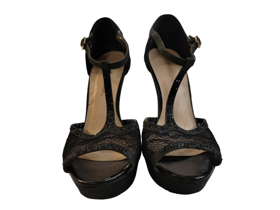 Salto agulha De Blossom preto de renda com miçangas no tornozelo tamanho 7,5 - Imagem 4 de 4