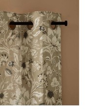 NEXT Dark Natural Woodblock Floral Linen Eyelet Lined Curtains W 168, D 182CM