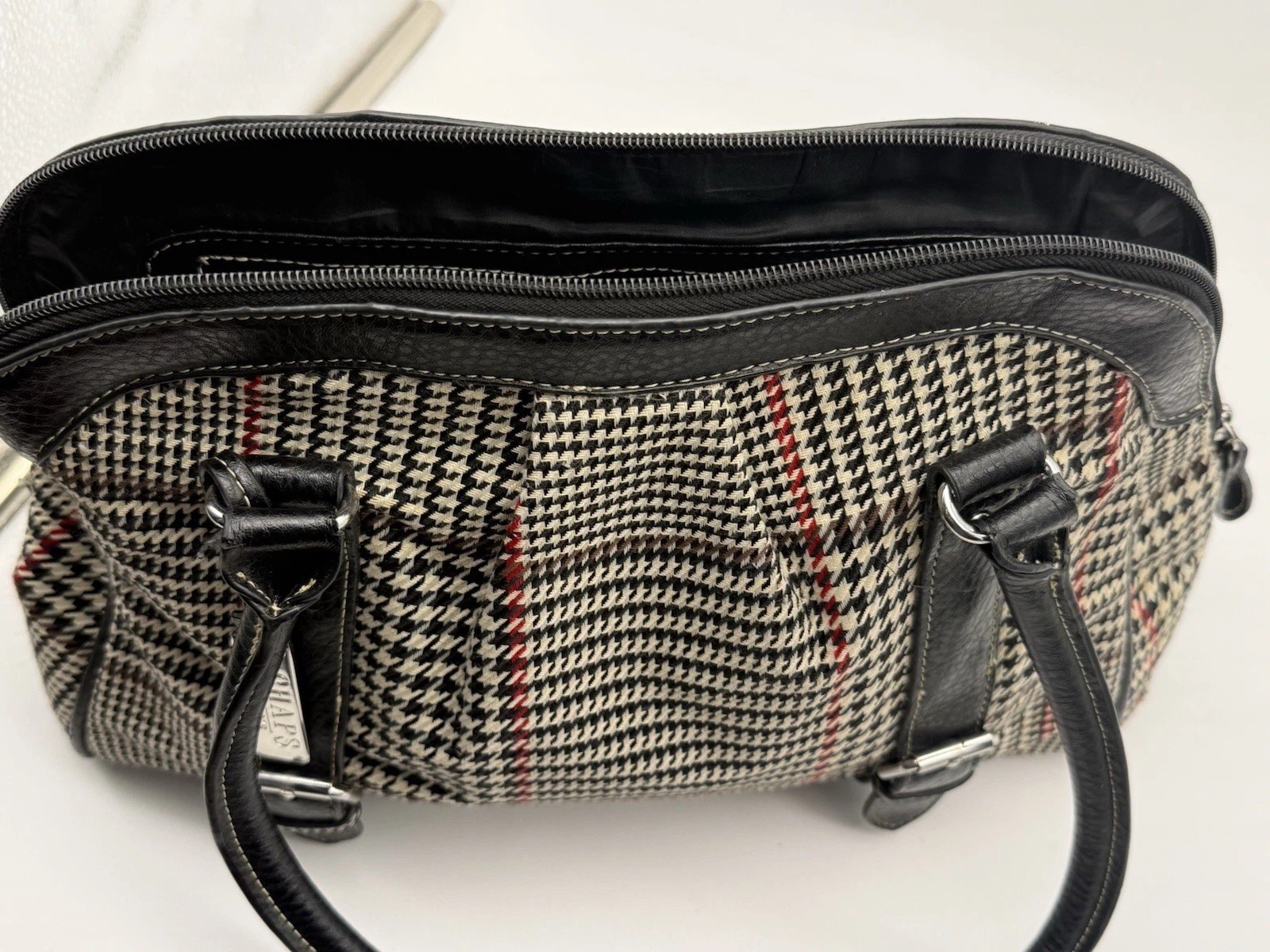 Vintage Chaps Houndstooth Structured Satchel Shou… - image 12