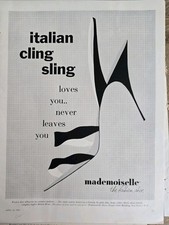 1954 women's Mademoiselle Italian cling sling shoes vintage fashion Art Ad 