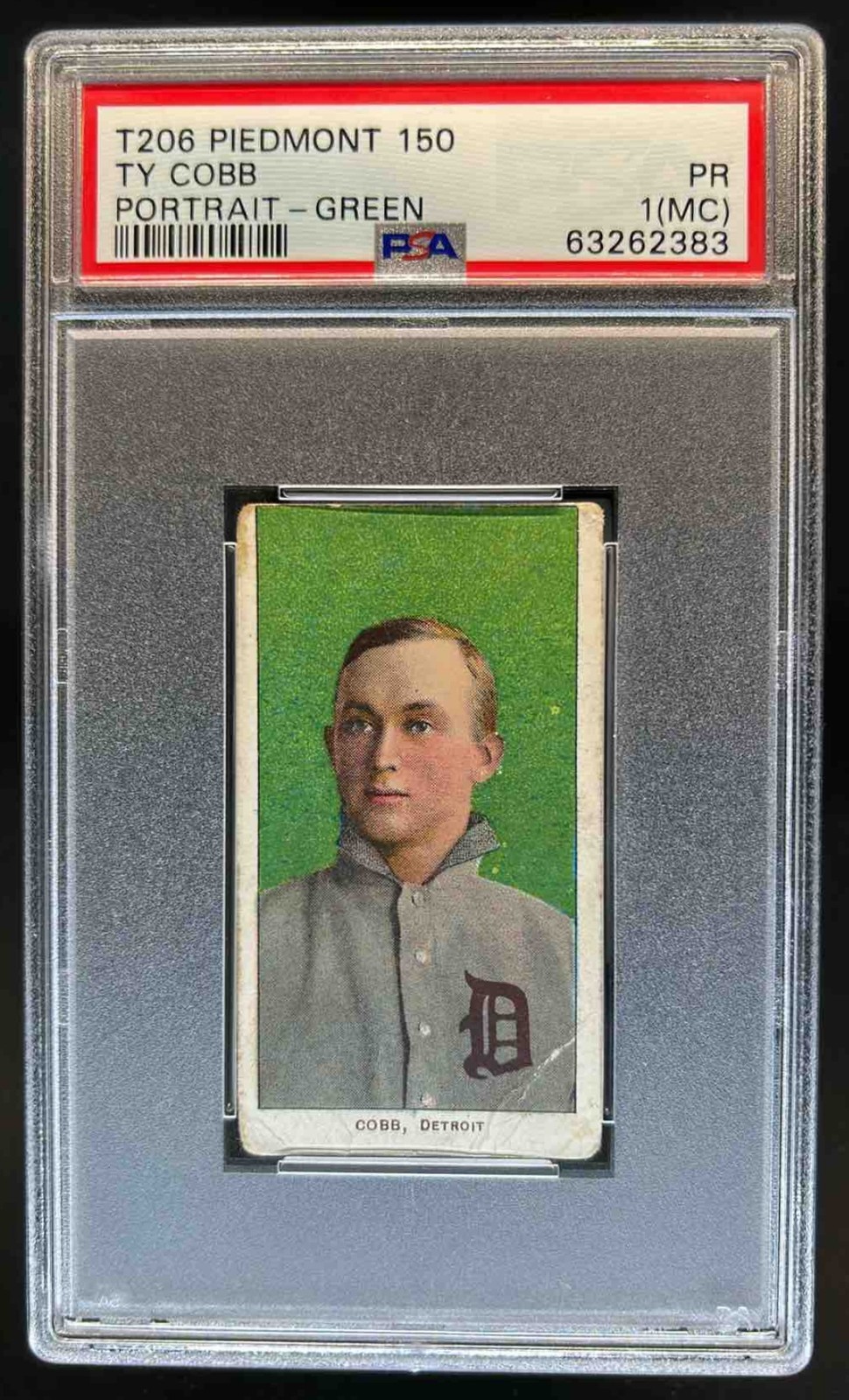 1909-11 T206 Baseball Piedmont 150 Ty Cobb Portrait Green PSA 1 PR (MC)