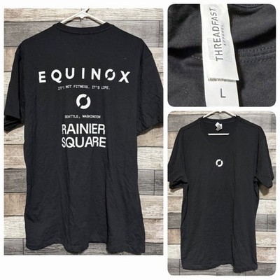 Equinox Gym Rainier Square T Shirt Men s L Black White Thread Fast