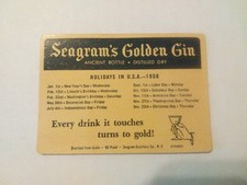 Seagram's Golden Gin vintage pocket or wallet calendar 1958