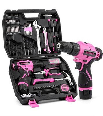 DIFFLIFE 147 Piece Pink Power Drill Drivers Tool Set with 12V Cordless... 