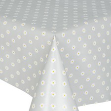 PVC TABLE CLOTH DAISY SILVER FLORAL POLKA WHITE YELLOW GREY WIPE ABLE COVER