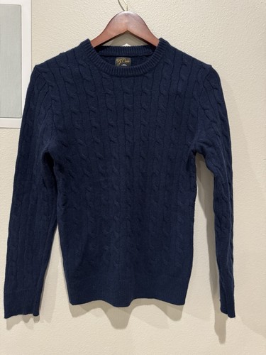 J Crew Men's 100% Cashmere Cable Knit Crewneck Sweater Navy Blue Size Small $228 - 第 1/12 張圖片