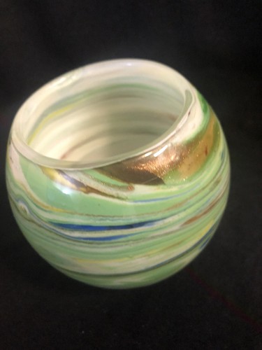 Candela votiva in vetro artistico stile Murano verde e oro. - Foto 6 di 11