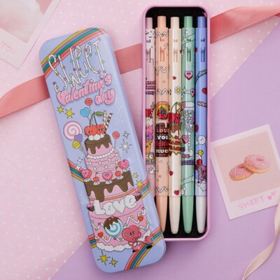 Monami 153 Valentine Day Sweet Edition Ballpoint Pens 5PCS + Tin Case