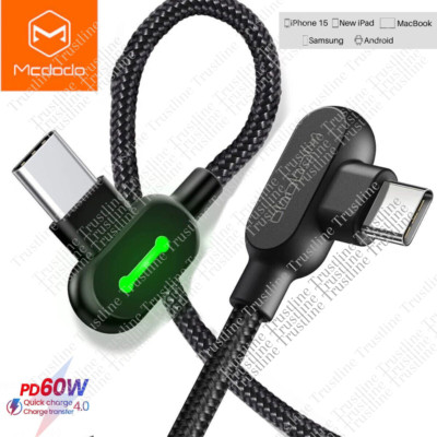 USB-C To Type C Cable PD 60W Fast Charging Cord Data Charger 90° Degree Angle