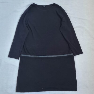 COS Womens 100% Wool Shift Dress Leather Belt Size L Knee