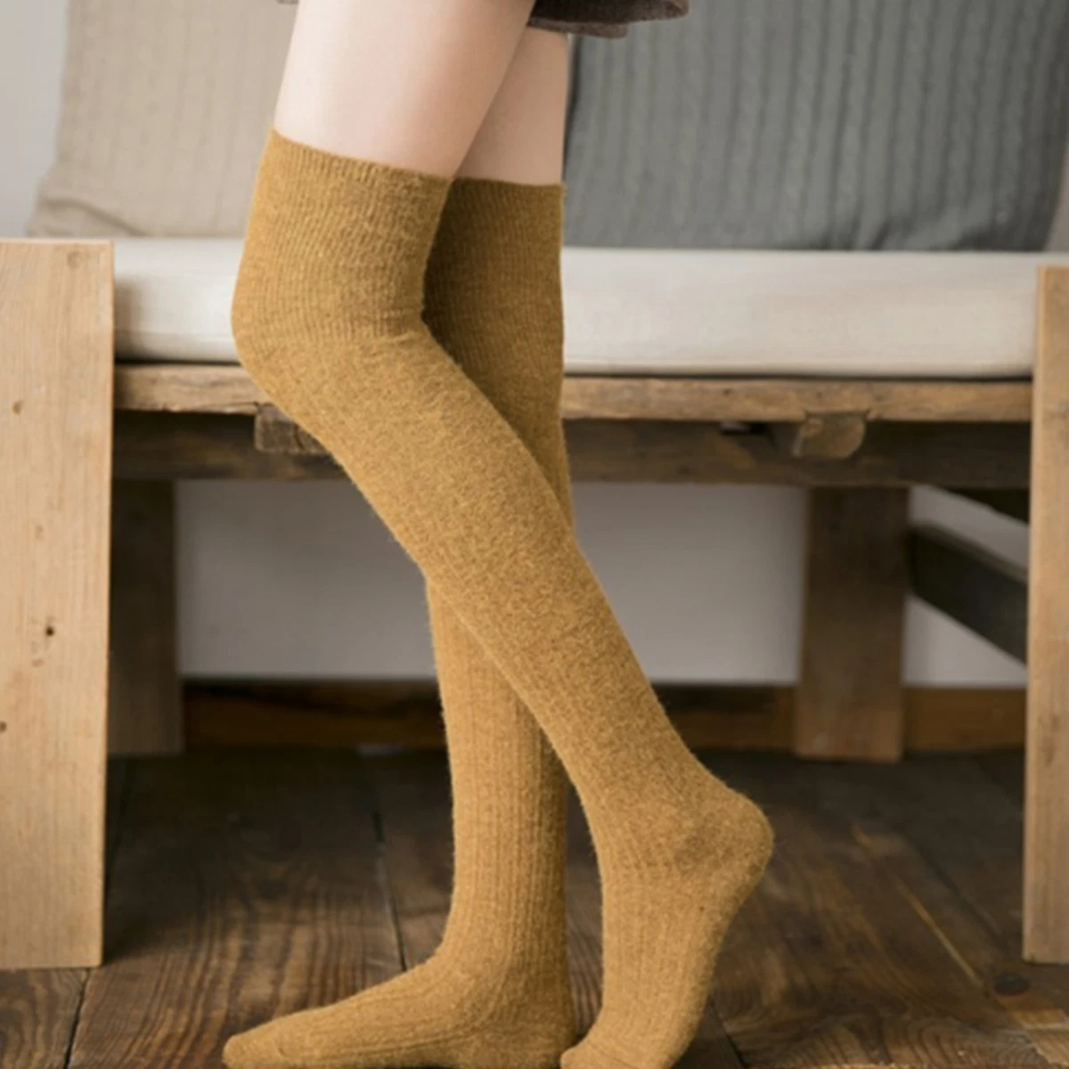 Chaussettes hautes en laine m lang e pour femme