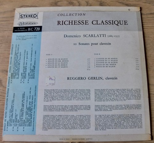 MUSIDISC RC 720 SCARLATTI 10 SONATEN FÜR CEMBALO CEMBALO LP 1970 EX FRANKREICH - Bild 2 von 3