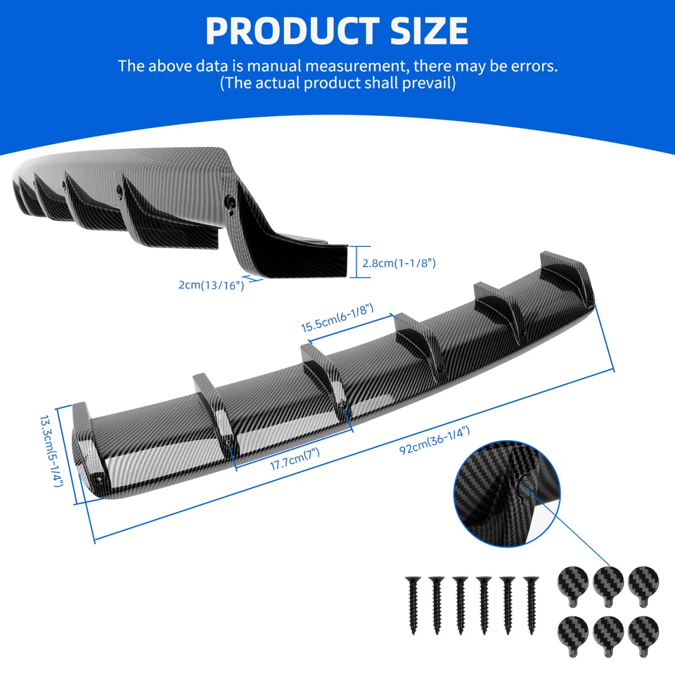 For Cadillac CT6 CARBON FIBER Curved Rear Bumper Diffuser Splitter Shark Fins Foto 2 de 4