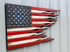 Tattered National Proud , American Flag Sign, Rustic Natural Wooden Hand Crafted