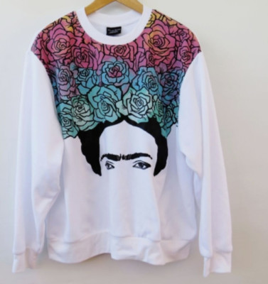 Jerry Lehigh Frida Kahlo Women Small Super Soft Fleece White Crewneck Sweatshirt