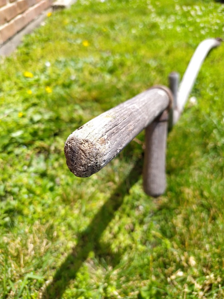 Antique Scythe 61" Wood Curved Snath Handle 20" Blade Grim Reaper