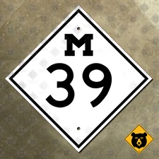 Michigan M-39 state route marker 1949 sign Schaefer Highway Southfield 16x16