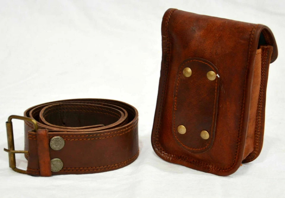 Vintage Véritable Cuir Hunters Choix Taille Pochette avec Ceinture Chèvre Hide - Photo 2/4