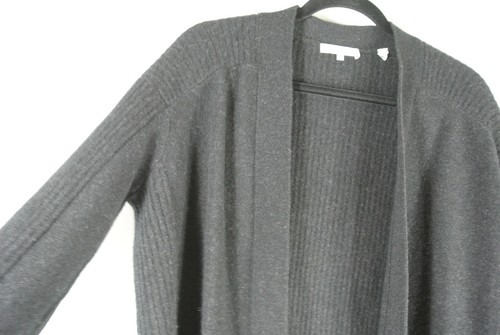 NEW VINCE Ribbed Wool / Cashmere Cardigan Heather Black Size XS #S4699 - Picture 3 of 8
