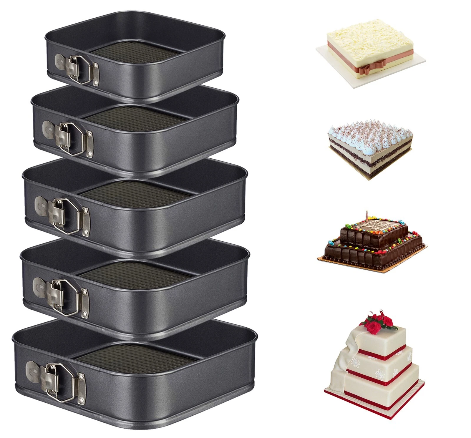 5Pcs Square Cake Moulds Non Stick Baking Trays Wedding Birthday Set of 5 Trays
Opens in a new window