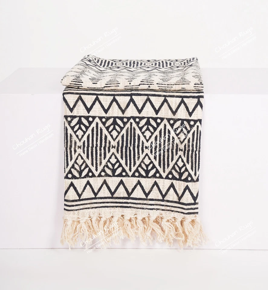 Manta de algodón suave color blanco y negro 50"x70" decoración del hogar Foto 3 de 4