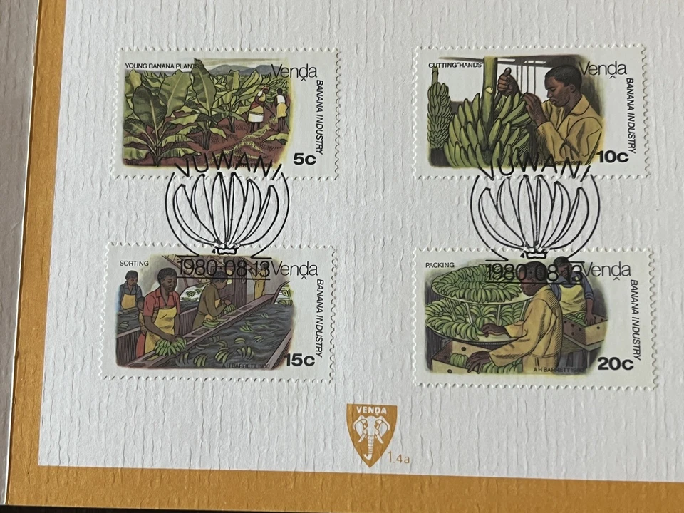 1980 ВЕНДА (МЕРТВАЯ СТРАНА) ВЫРАЩИВАНИЕ БАНАНОВ ГАШЕНЫЕ МАРКИ ФИЛАТЕЛИСТИЧЕСКАЯ ПАПКА - Изображение 3 из 4