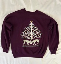 Vintage Seasons Greetings Reindeer Christmas Sweatshirt Sz L Hanes Tag USA 90s