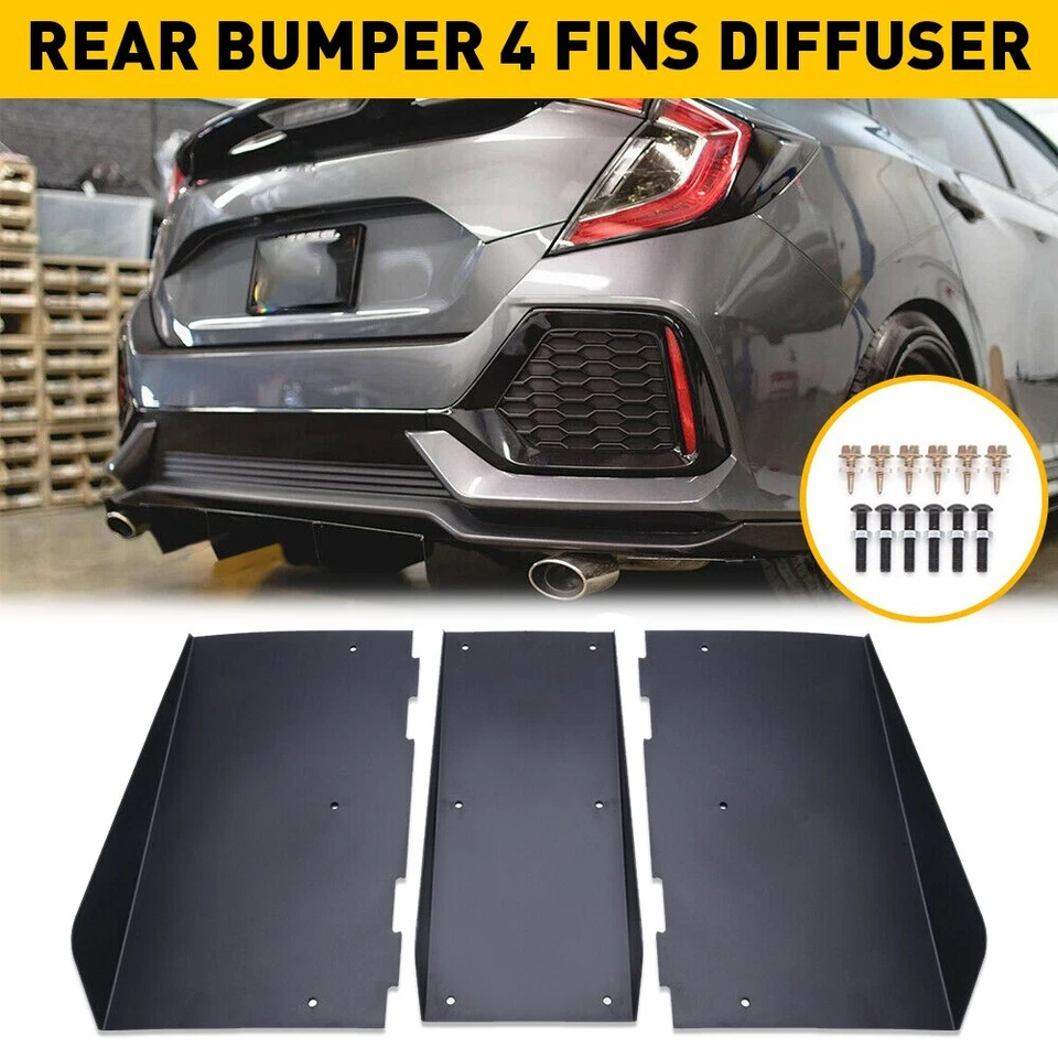 Rear Diffuser Bumper 4 Shark Fin Spoiler Splitter Lip For BMW Foto 3 de 4