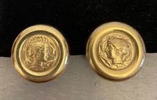 estate 14K Gold Aline Bassani Italy Clip Earrings Chunky 1" Roman Coins 13.6gr