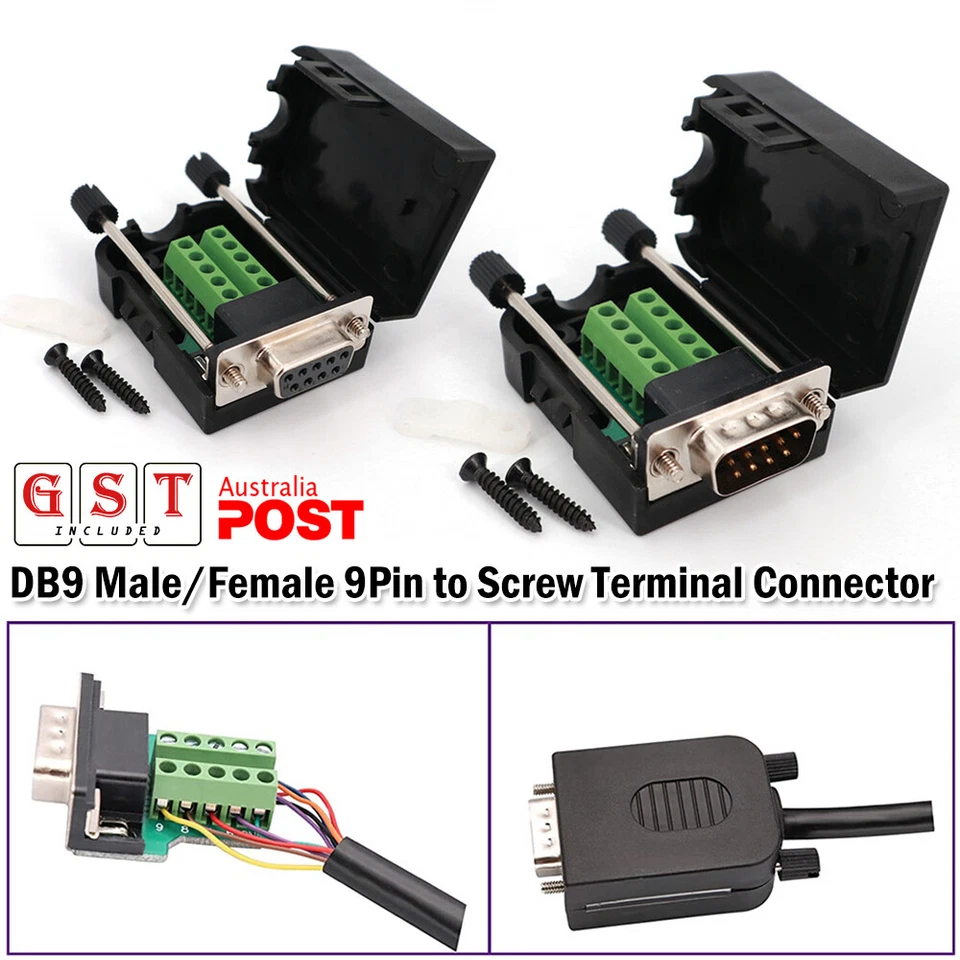 1-6x DB9 Male/Female 9Pin to Screw Terminal Connector Signal Module AU Stock