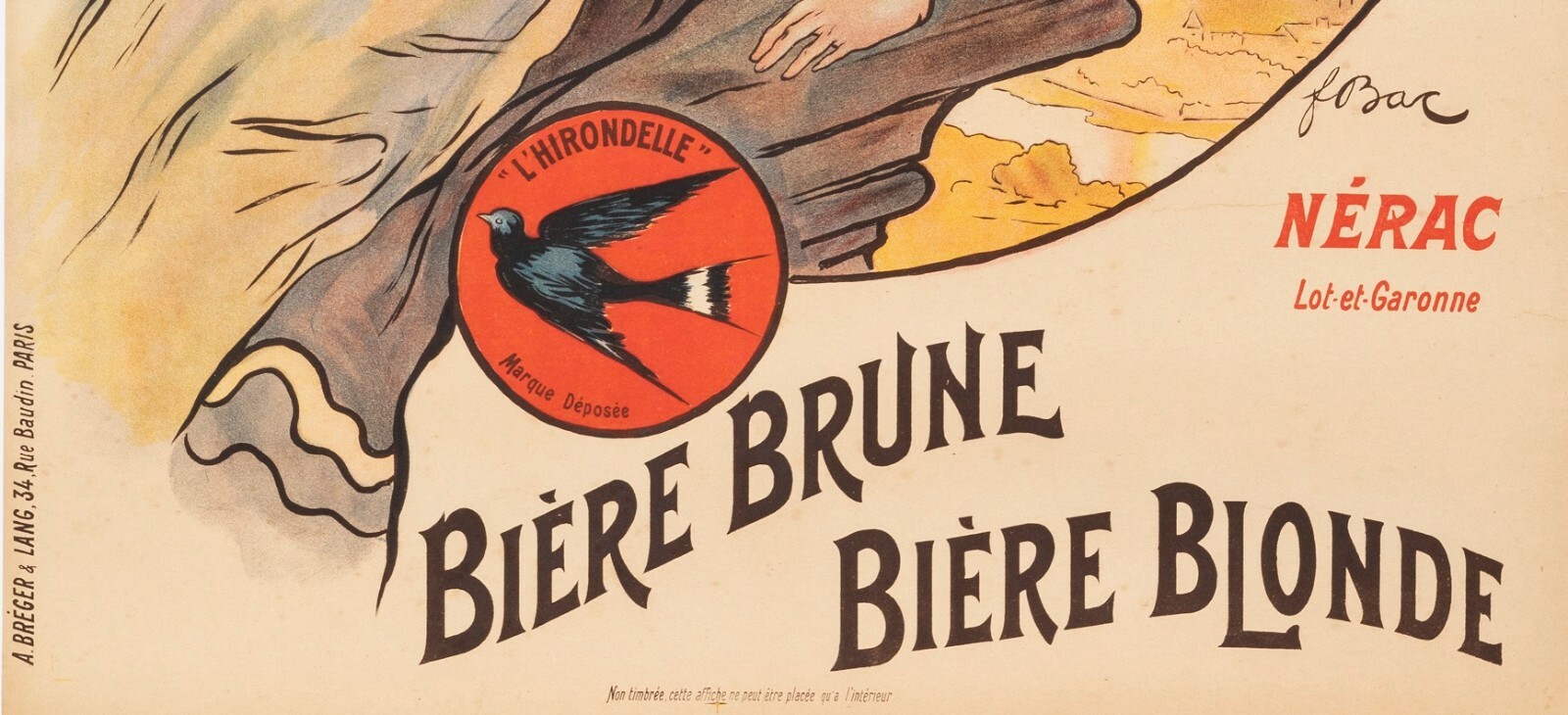 Affiche Originale - F. Bac - Brasserie Laubenheimer - Bière - Nérac - Lot - 1908 - Photo 3/3