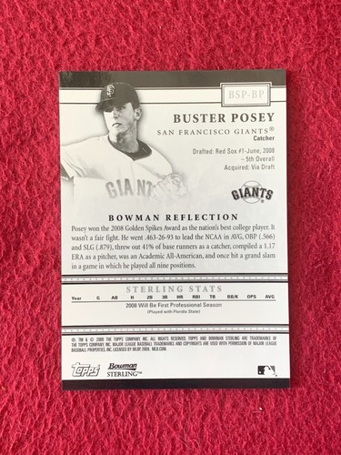 2008 Bowman Sterling BUSTER POSEY AUTOGRAPH FUTURE HOF! CURRENT SF GIANTS PRES - Picture 2 of 2