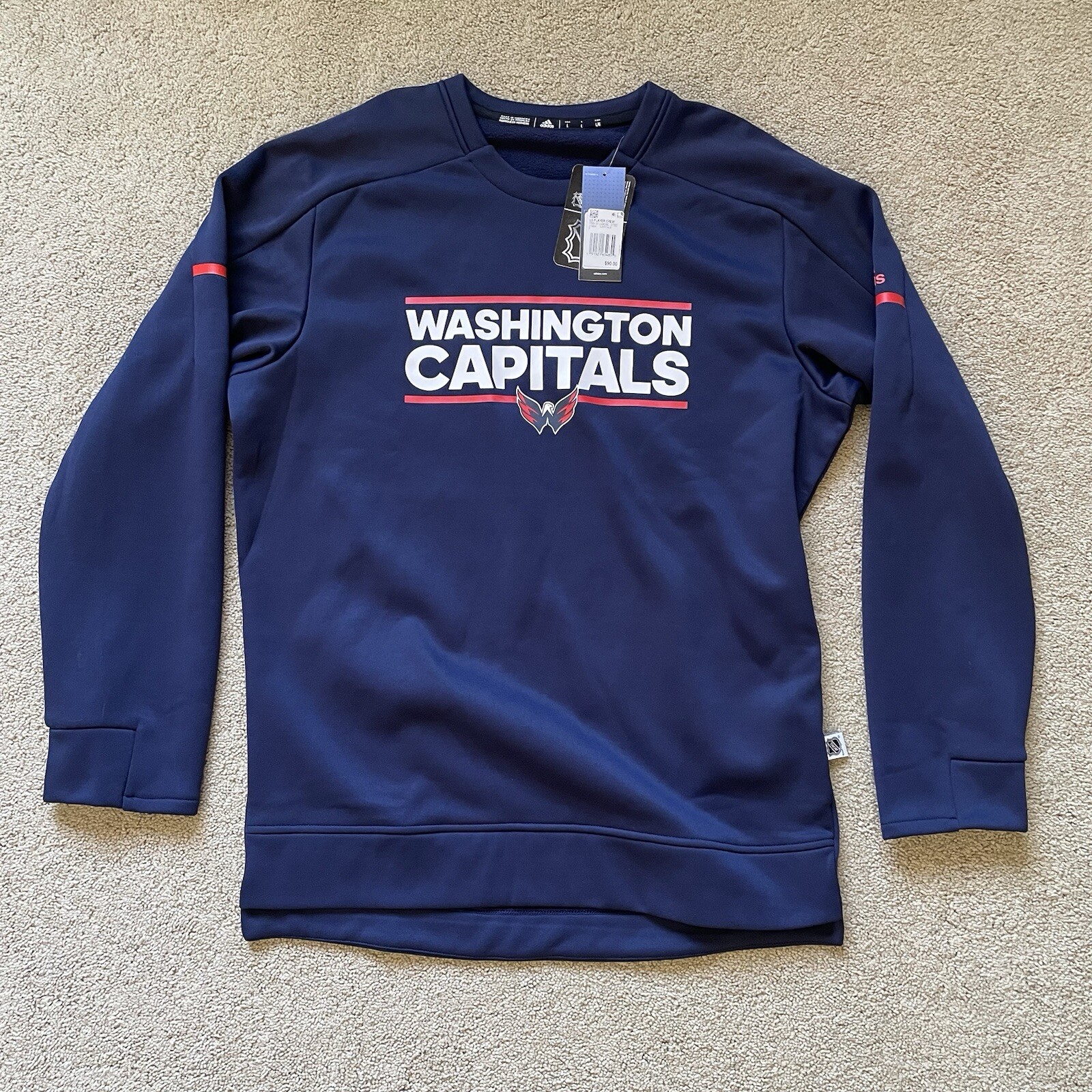 Adidas NHL Washington Capitals Long Sleeve Player Crewneck Navy NWT - Large