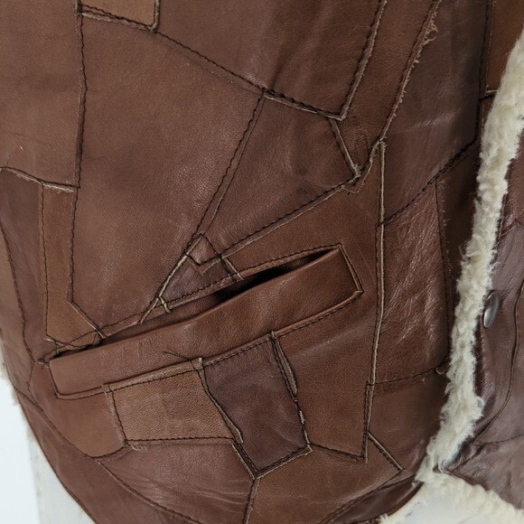Men's Patchwork Shearling Lining Leather Vest Bro… - image 4