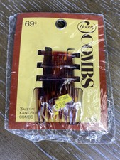 3 Vintage Goody Hair Kant Slip Side Combs 1975 Brown Tortoise Shell 553