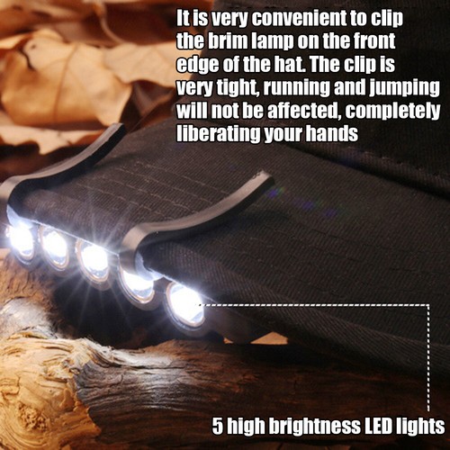Lampade per cappelli con cappuccio a clip Torcia frontale a 5 LED Lampada da pes - Foto 12 di 12