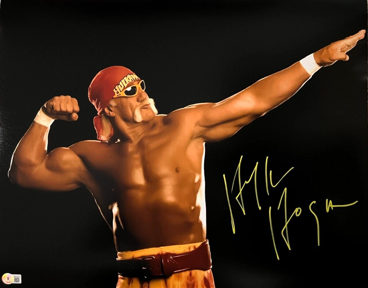 Photo sign e Hulk Hogan 16x20 WWE WCW WWF pose BAS Beckett t moin